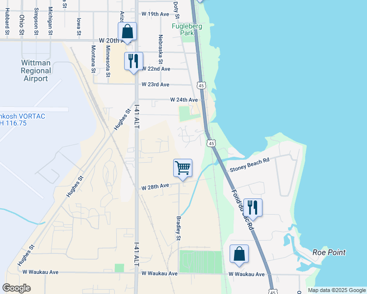 map of restaurants, bars, coffee shops, grocery stores, and more near 101 Cimarron Court in Oshkosh