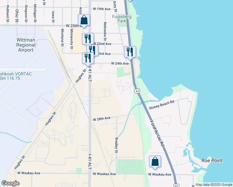map of restaurants, bars, coffee shops, grocery stores, and more near 101 Cimarron Court in Oshkosh
