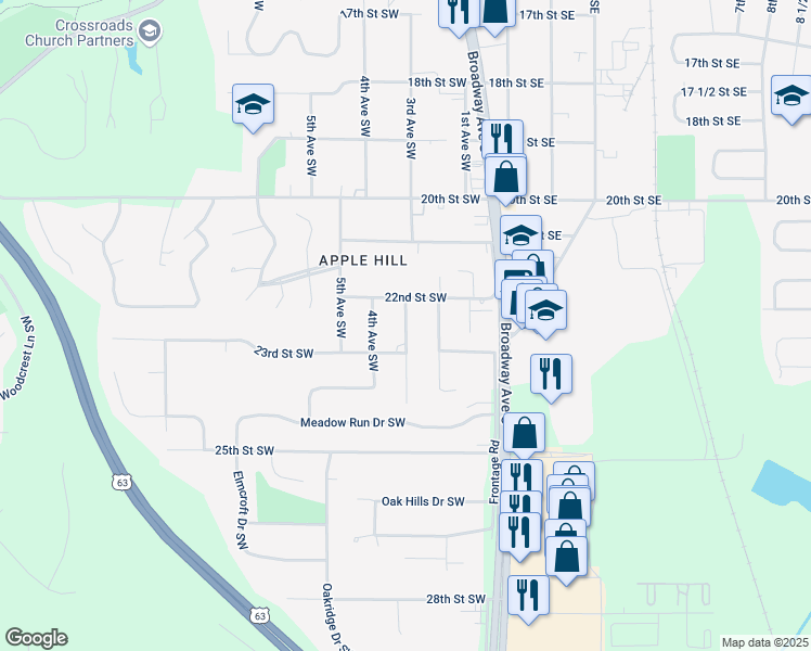 map of restaurants, bars, coffee shops, grocery stores, and more near 2212 3rd Avenue Southeast in Rochester