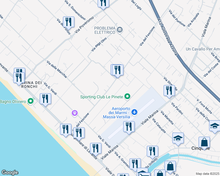 map of restaurants, bars, coffee shops, grocery stores, and more near 116 Via del Fescione in Capanne-prato-cinquale