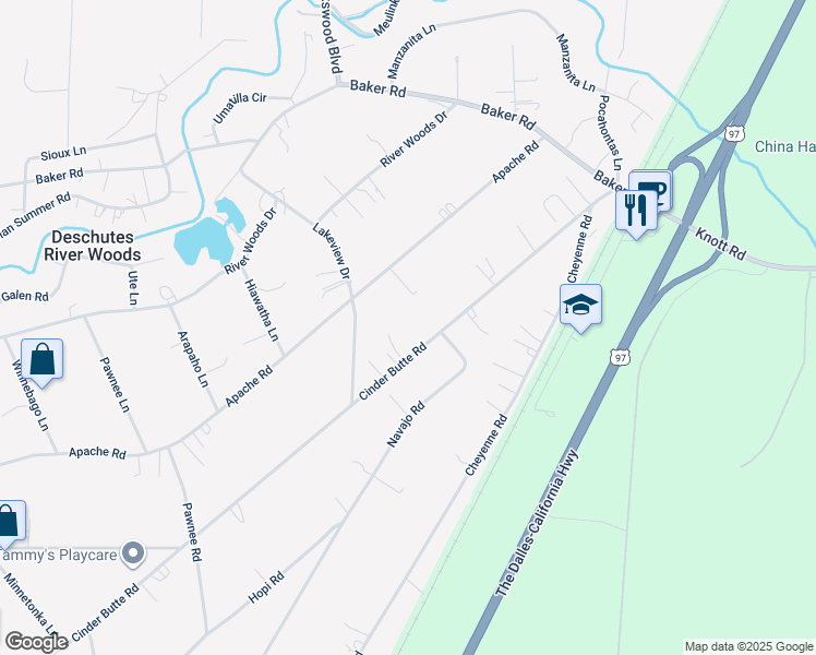 map of restaurants, bars, coffee shops, grocery stores, and more near 60285 Cinder Butte Road in Bend