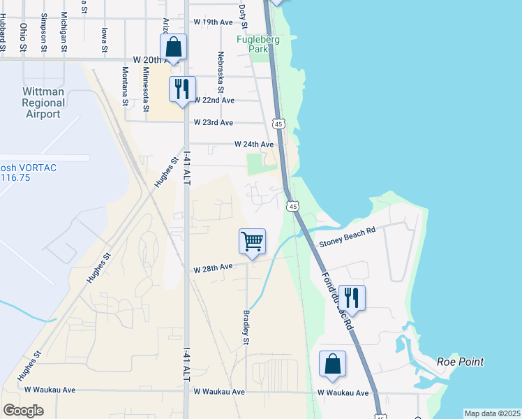 map of restaurants, bars, coffee shops, grocery stores, and more near 130 Cimarron Court in Oshkosh