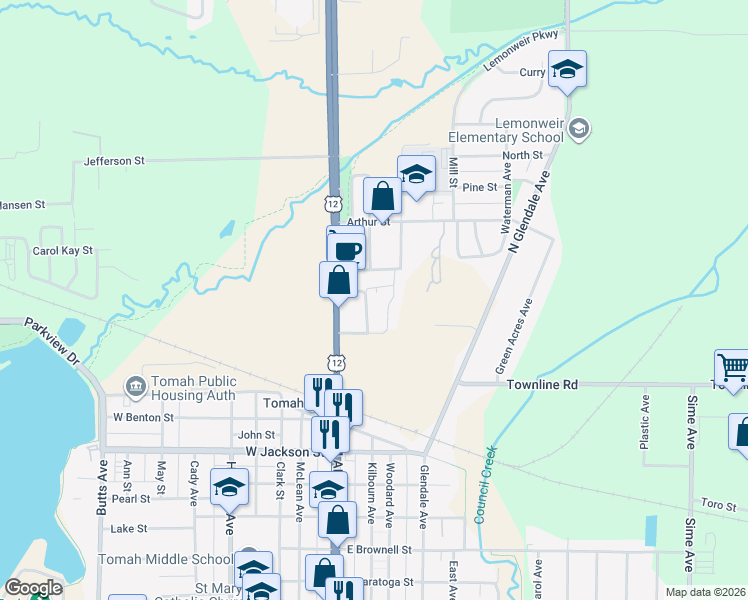 map of restaurants, bars, coffee shops, grocery stores, and more near 217 Cleveland Street in Tomah