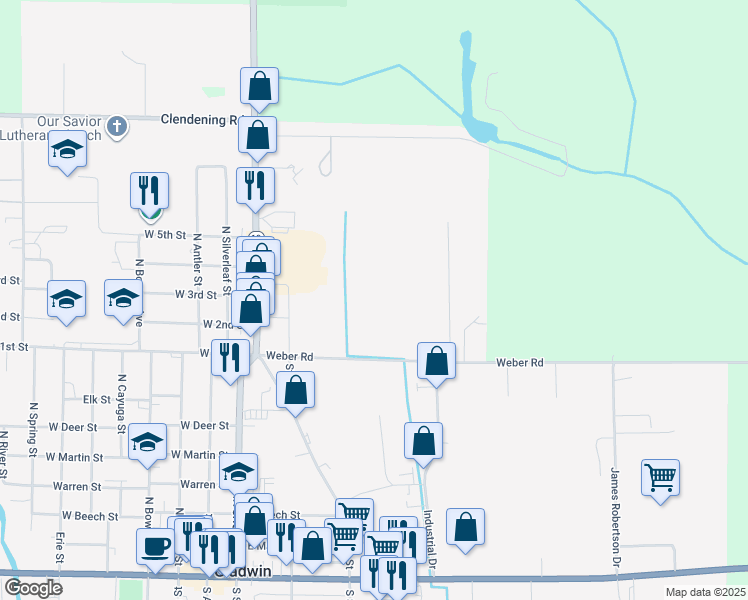 map of restaurants, bars, coffee shops, grocery stores, and more near 721 East 1st Street in Gladwin