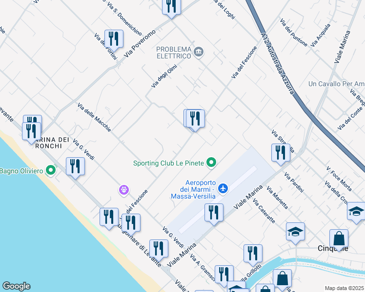 map of restaurants, bars, coffee shops, grocery stores, and more near 116 Via del Fescione in Massa