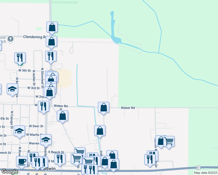map of restaurants, bars, coffee shops, grocery stores, and more near 1201-1299 Pheasant Run Dr in Gladwin
