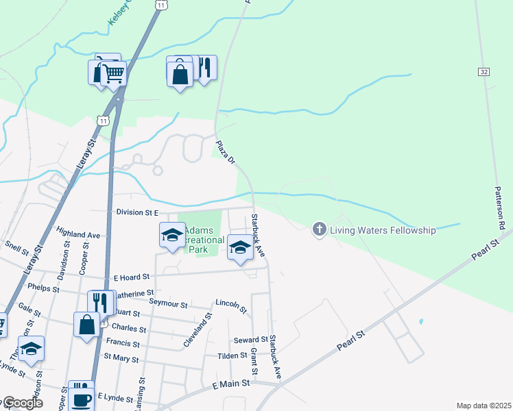 map of restaurants, bars, coffee shops, grocery stores, and more near 898 Starbuck Avenue in Watertown