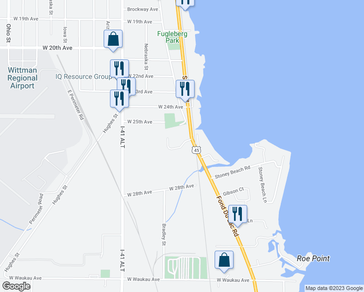map of restaurants, bars, coffee shops, grocery stores, and more near 135 Cimarron Court in Oshkosh