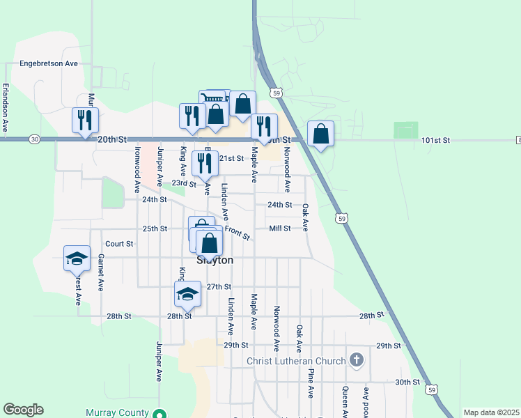 map of restaurants, bars, coffee shops, grocery stores, and more near 2807 24th Street in Slayton