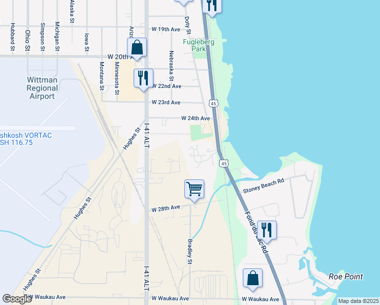 map of restaurants, bars, coffee shops, grocery stores, and more near 175 Cimarron Court in Oshkosh