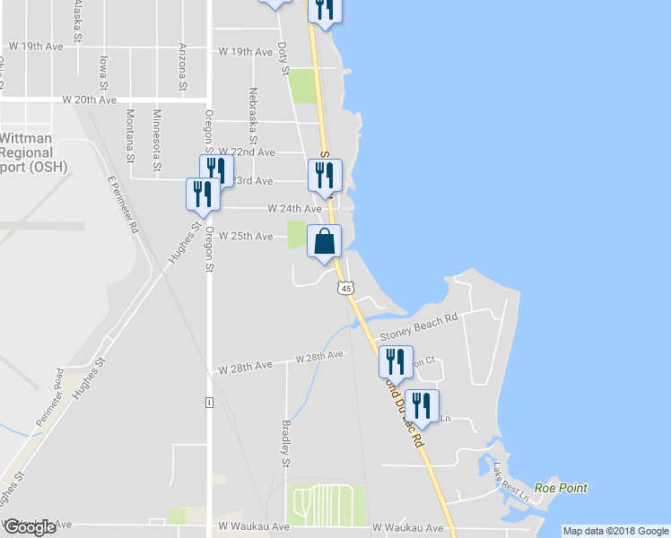 map of restaurants, bars, coffee shops, grocery stores, and more near 103 Cimarron Court in Oshkosh