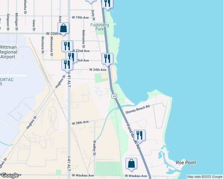 map of restaurants, bars, coffee shops, grocery stores, and more near 101 Cimarron Court in Oshkosh