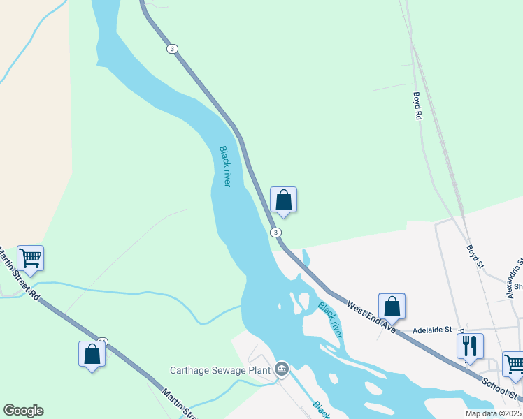 map of restaurants, bars, coffee shops, grocery stores, and more near 37192 New York 3 in Carthage
