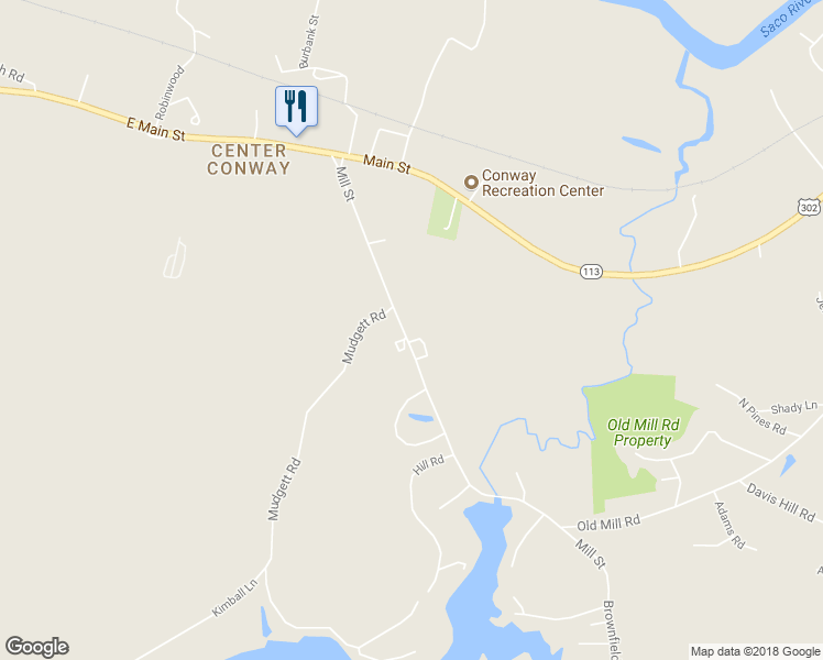 map of restaurants, bars, coffee shops, grocery stores, and more near 181 Mill Street in Conway