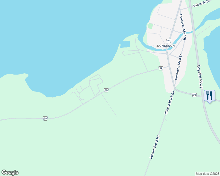 map of restaurants, bars, coffee shops, grocery stores, and more near 168B Prince Edward County Road 39 in Consecon