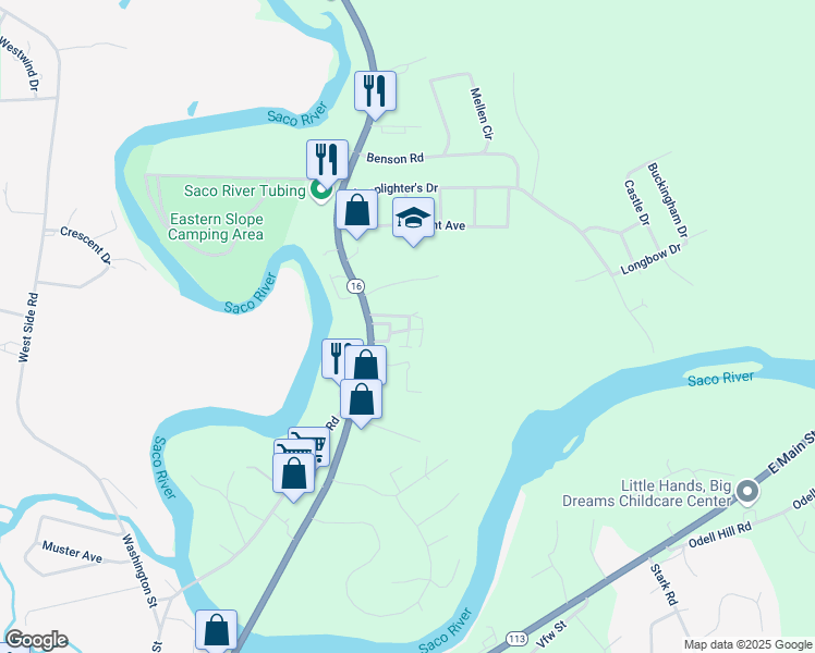 map of restaurants, bars, coffee shops, grocery stores, and more near 123 East Side Road in Conway