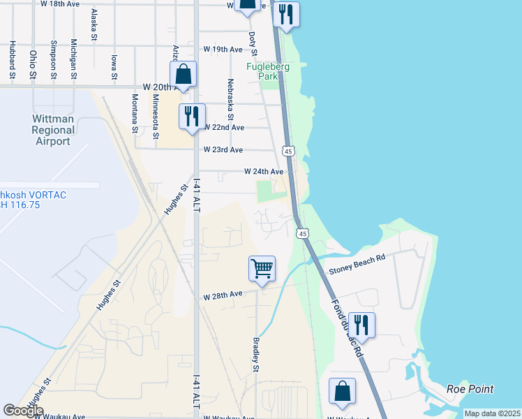 map of restaurants, bars, coffee shops, grocery stores, and more near 175 Cimarron Court in Oshkosh