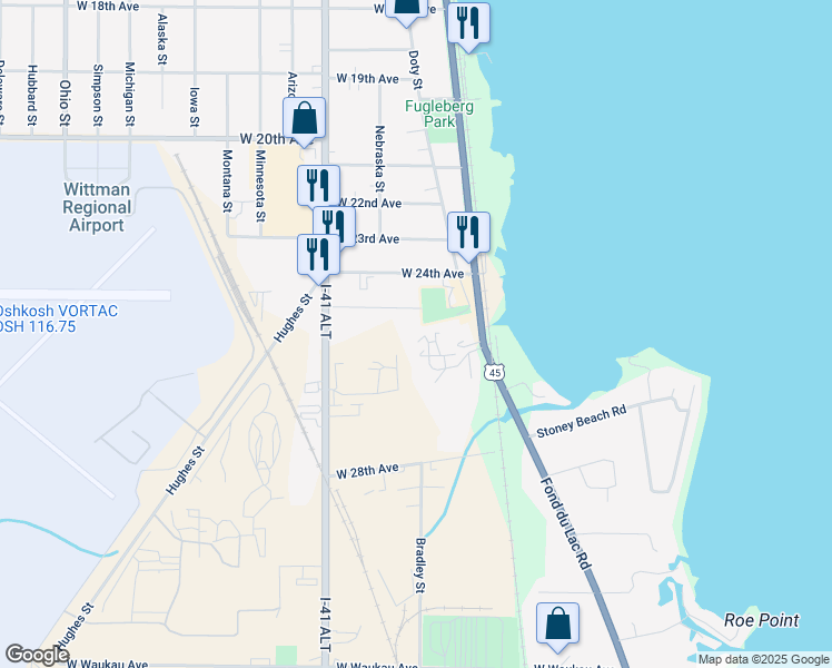 map of restaurants, bars, coffee shops, grocery stores, and more near 175 Cimarron Court in Oshkosh
