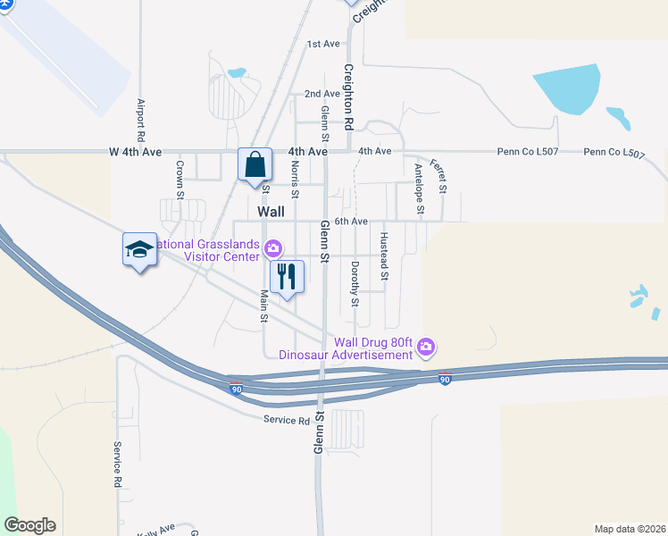 map of restaurants, bars, coffee shops, grocery stores, and more near 704 Glenn Street in Wall
