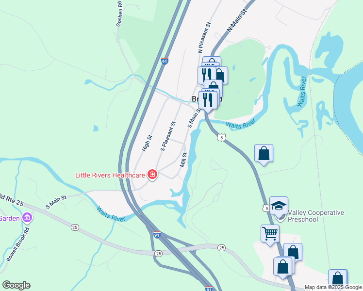 map of restaurants, bars, coffee shops, grocery stores, and more near 15 Cobblestone Alley in Bradford