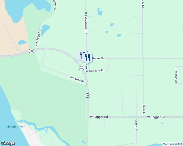 map of restaurants, bars, coffee shops, grocery stores, and more near 7169 No Name Road in Ludington