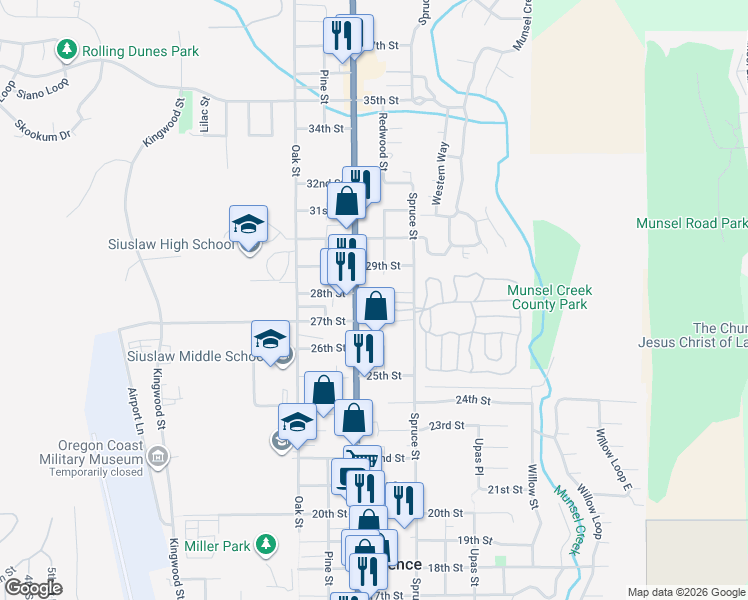 map of restaurants, bars, coffee shops, grocery stores, and more near 10 Village Street in Florence