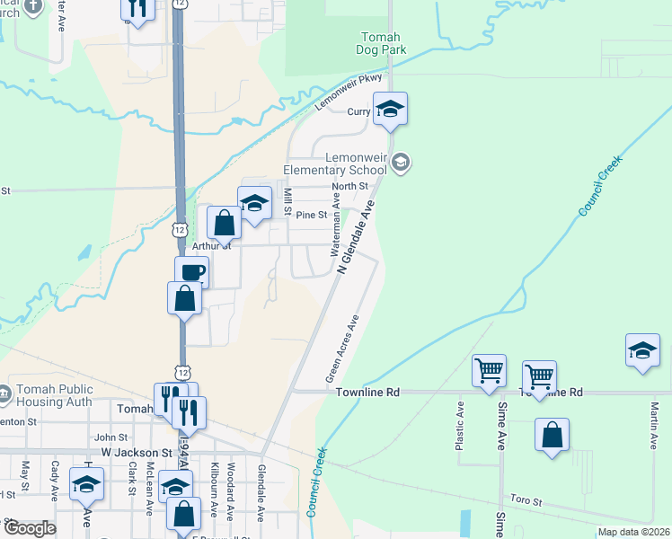 map of restaurants, bars, coffee shops, grocery stores, and more near 107 Edgewood Avenue in Tomah