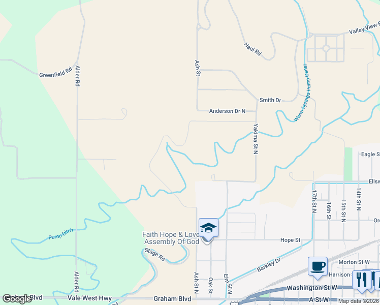 map of restaurants, bars, coffee shops, grocery stores, and more near 1361 Thousand Springs Road in Vale