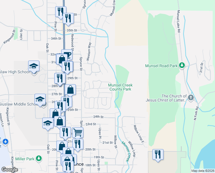 map of restaurants, bars, coffee shops, grocery stores, and more near 83 Manzanita Way in Florence