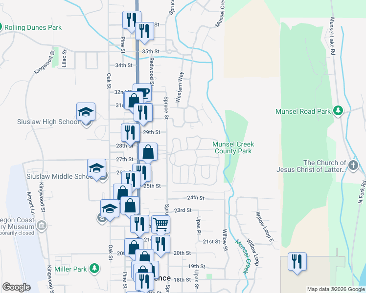 map of restaurants, bars, coffee shops, grocery stores, and more near 193 Nob Hill in Florence
