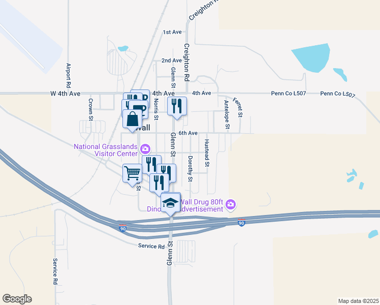 map of restaurants, bars, coffee shops, grocery stores, and more near 698 Dorothy Street in Wall
