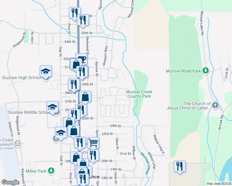 map of restaurants, bars, coffee shops, grocery stores, and more near 110 Rhody Loop in Florence