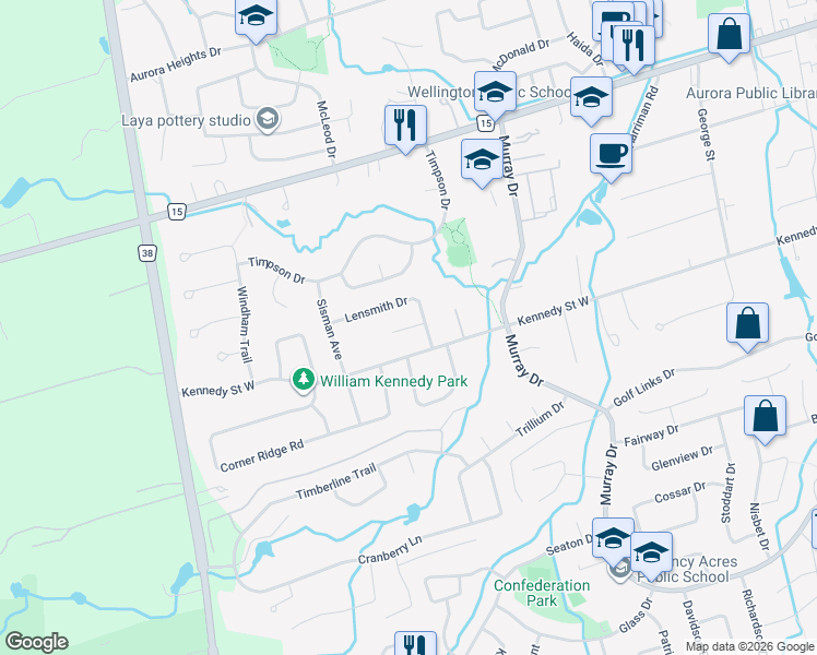 map of restaurants, bars, coffee shops, grocery stores, and more near Cady Court in Aurora