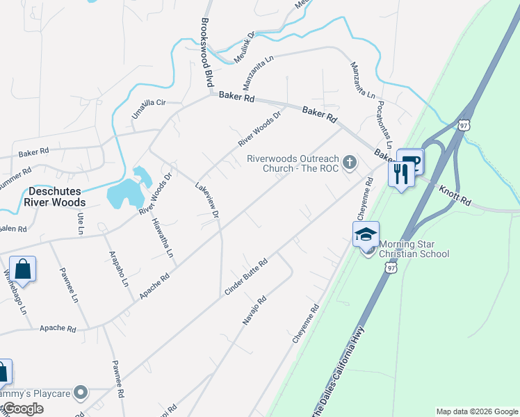 map of restaurants, bars, coffee shops, grocery stores, and more near 19559 Apache Road in Bend