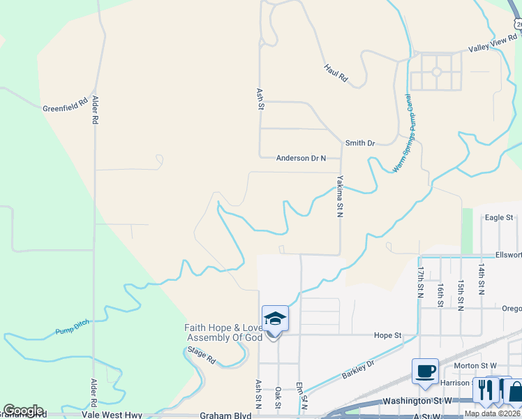 map of restaurants, bars, coffee shops, grocery stores, and more near 1361 Thousand Springs Road in Vale