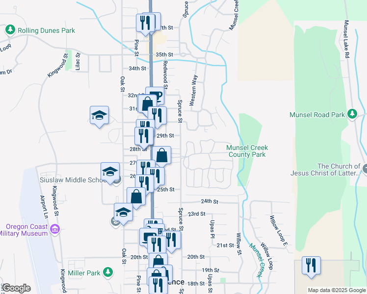 map of restaurants, bars, coffee shops, grocery stores, and more near 193 Nob Hill in Florence