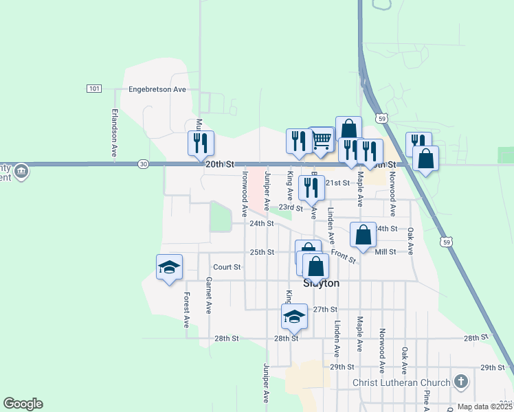 map of restaurants, bars, coffee shops, grocery stores, and more near 2243 24th Street in Slayton