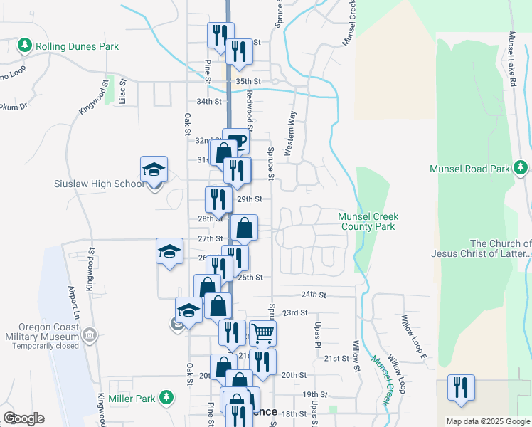map of restaurants, bars, coffee shops, grocery stores, and more near 25 Sand Dollar Drive in Florence