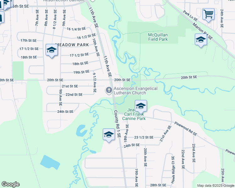 map of restaurants, bars, coffee shops, grocery stores, and more near 2070 11th Avenue Southeast in Rochester