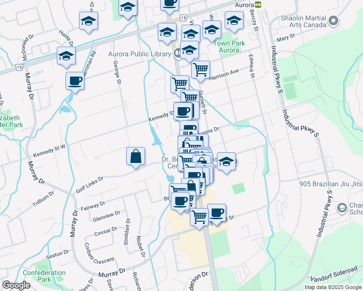 map of restaurants, bars, coffee shops, grocery stores, and more near in Aurora
