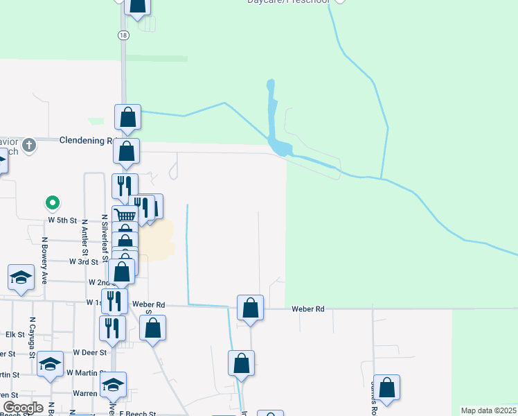 map of restaurants, bars, coffee shops, grocery stores, and more near 1299 Pheasant Run Drive in Gladwin