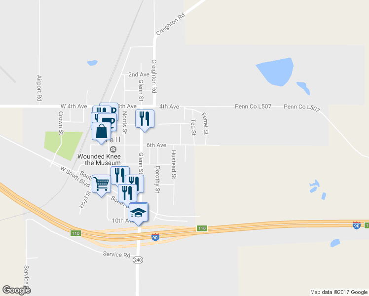 map of restaurants, bars, coffee shops, grocery stores, and more near 599 6th Avenue in Wall