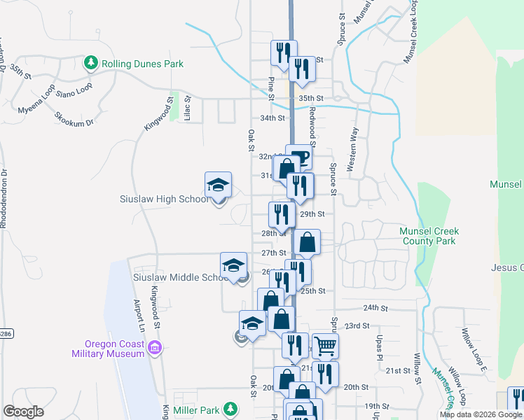 map of restaurants, bars, coffee shops, grocery stores, and more near 1651 29th Street in Florence