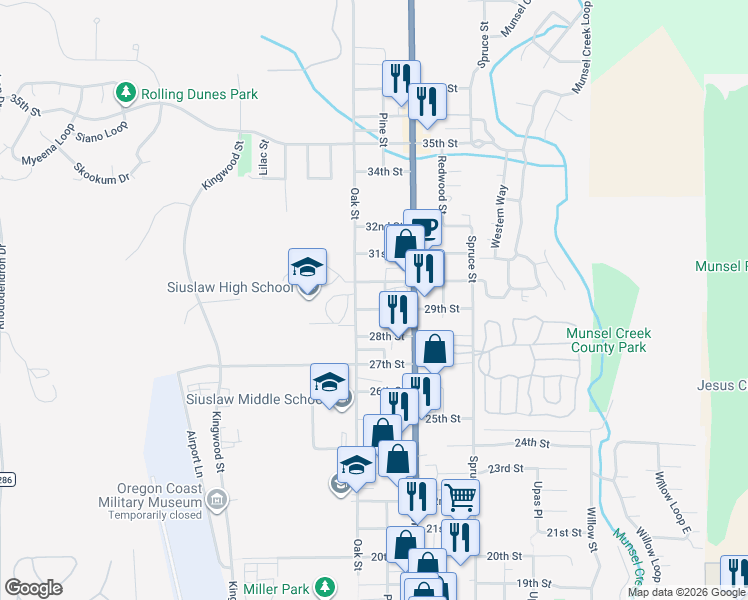 map of restaurants, bars, coffee shops, grocery stores, and more near 2877 U.S. 101 in Florence