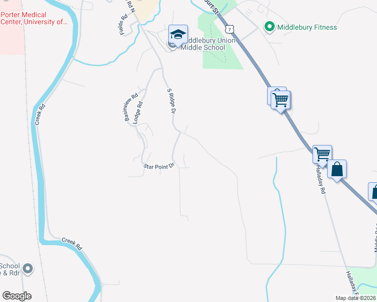 map of restaurants, bars, coffee shops, grocery stores, and more near 66 Rockwood Lane in Middlebury
