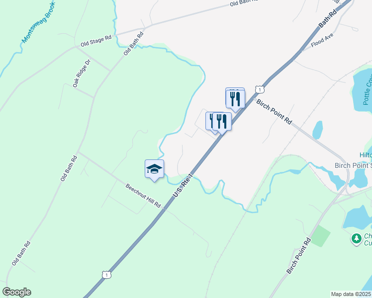 map of restaurants, bars, coffee shops, grocery stores, and more near 32 Ward Brook Road in Wiscasset