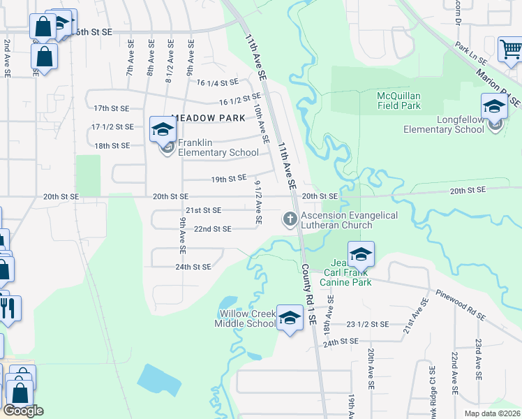 map of restaurants, bars, coffee shops, grocery stores, and more near in Rochester