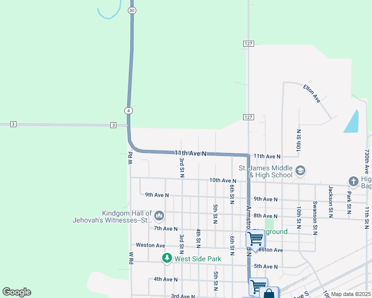 map of restaurants, bars, coffee shops, grocery stores, and more near 301 11th Avenue North in Saint James