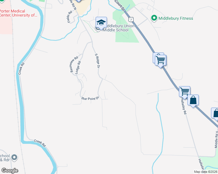 map of restaurants, bars, coffee shops, grocery stores, and more near 66 Rockwood Lane in Middlebury