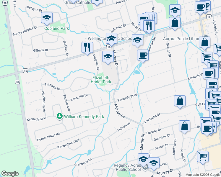 map of restaurants, bars, coffee shops, grocery stores, and more near 23 Anderson Place in Aurora